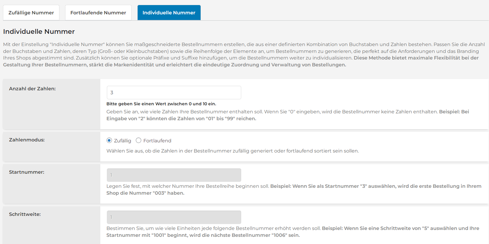 individuelle bestellnummern erstellen